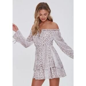 Forever 21 Puff Sleeve Animal Print Babydoll Mini Dress S Whimsical Fairy Y2K